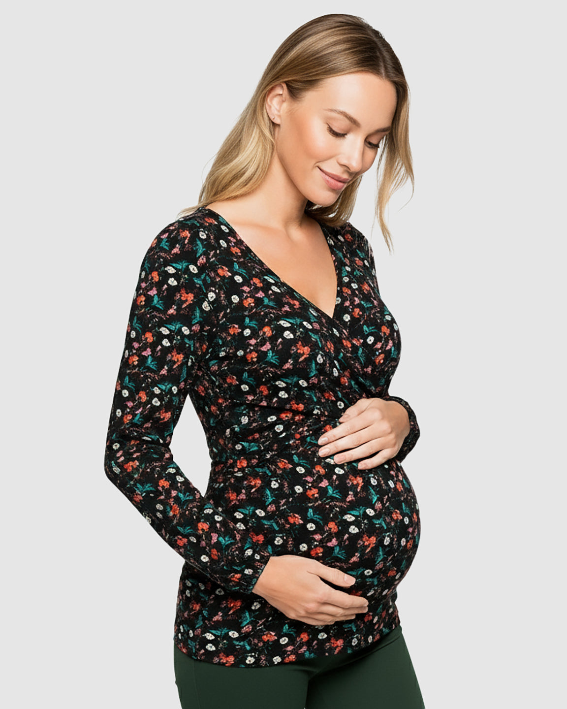 Floral V-Neck Stretch Maternity Top
