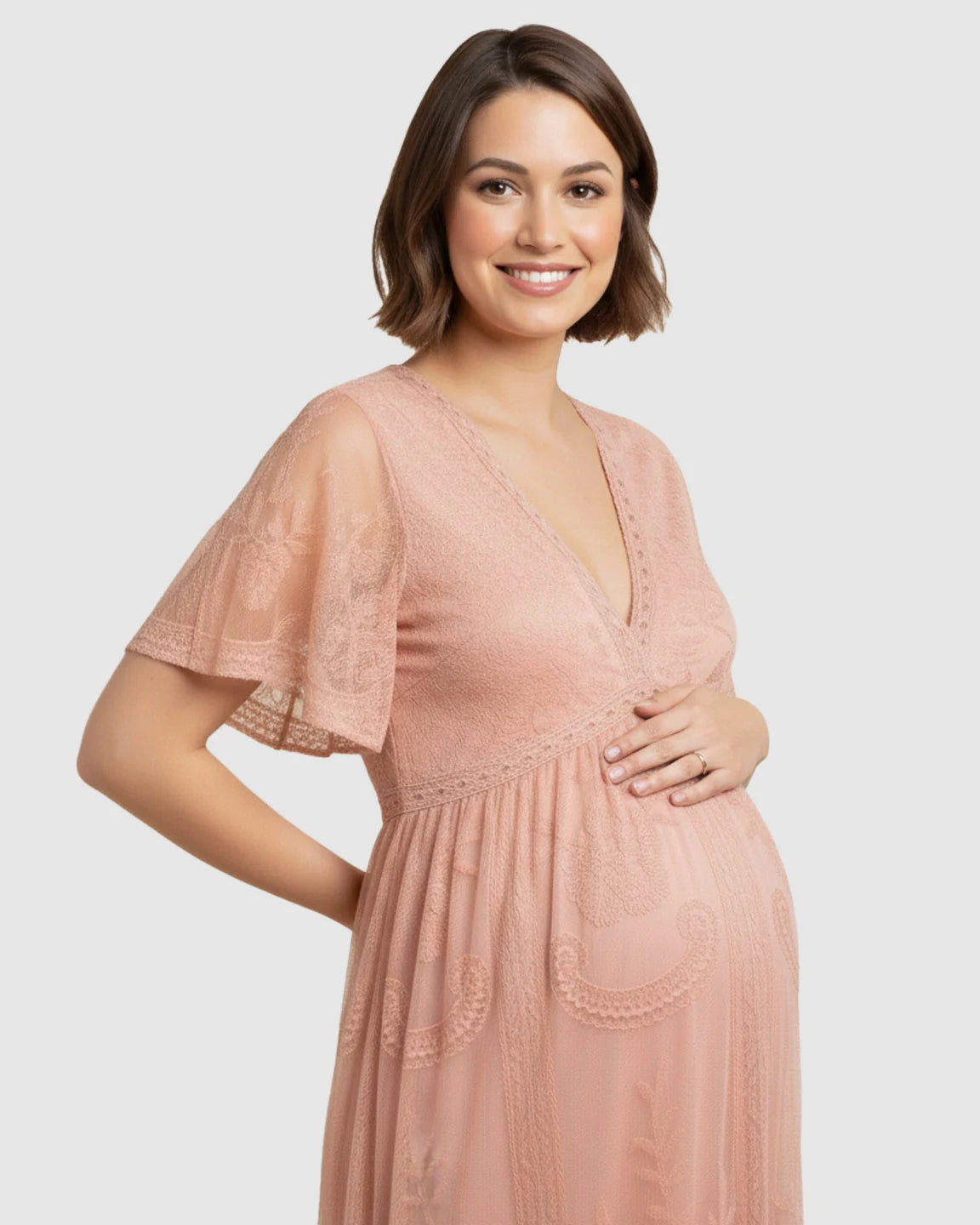 Lace Overlay Boho Maternity Maxi Dress