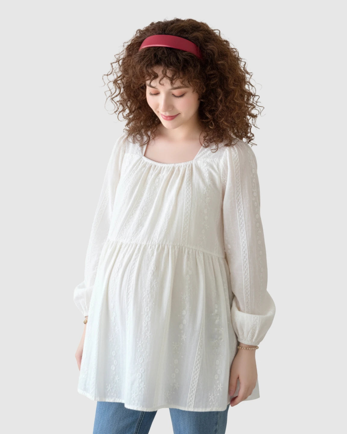 Embroidered Texture Korean-Style Maternity Tunic Top