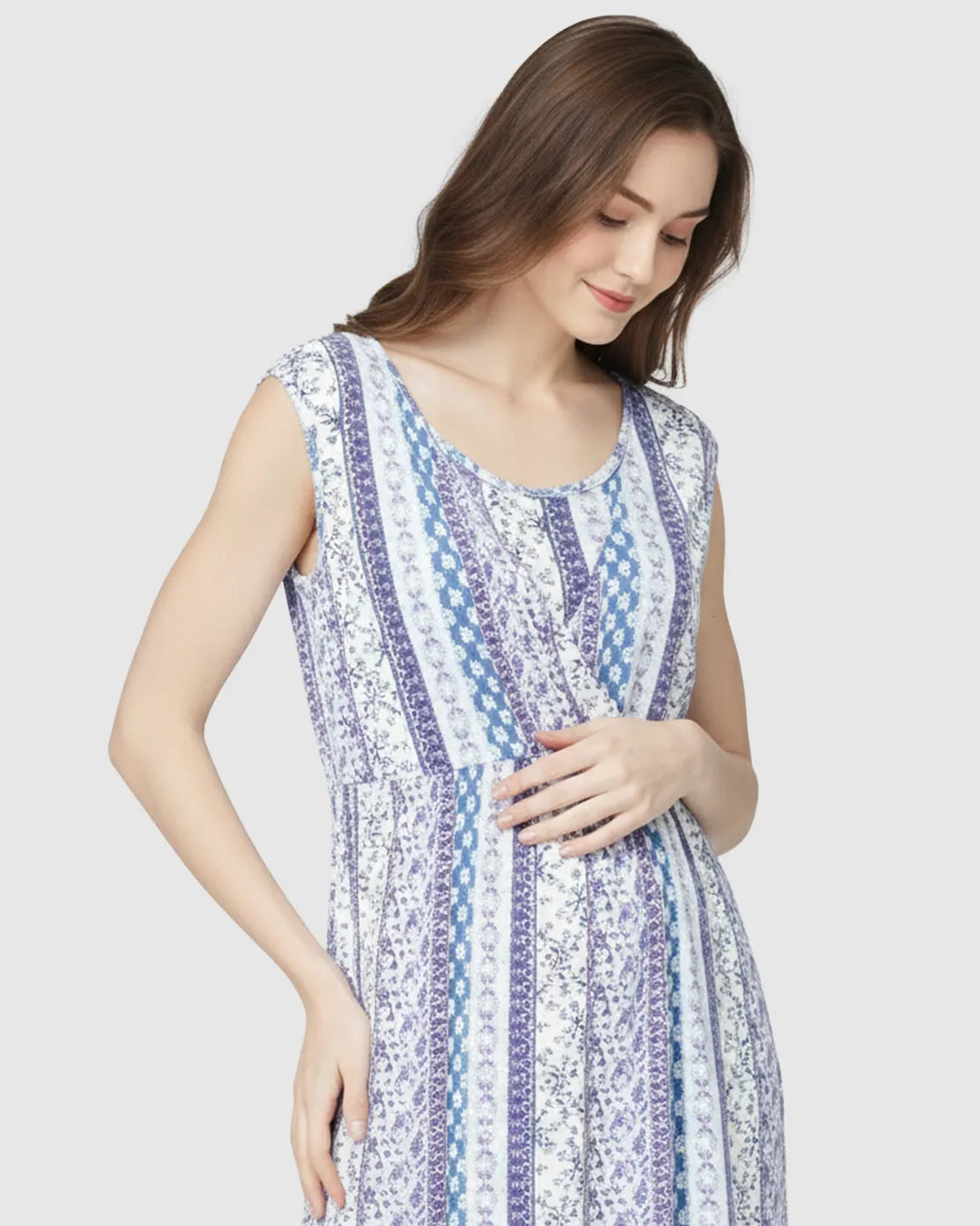 Concealed Nursing Access Boho Sleeveless Maternity Midi Dress