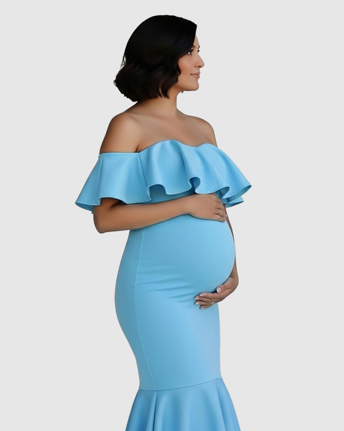 Ruffled Off-Shoulder Mermaid Hem Maternity Photography Gown