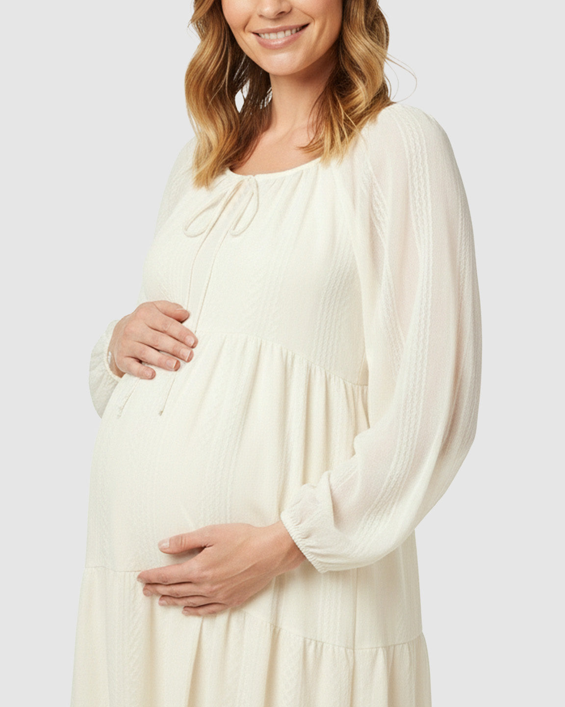 Square Neck Flared Long Sleeve Maternity Dress