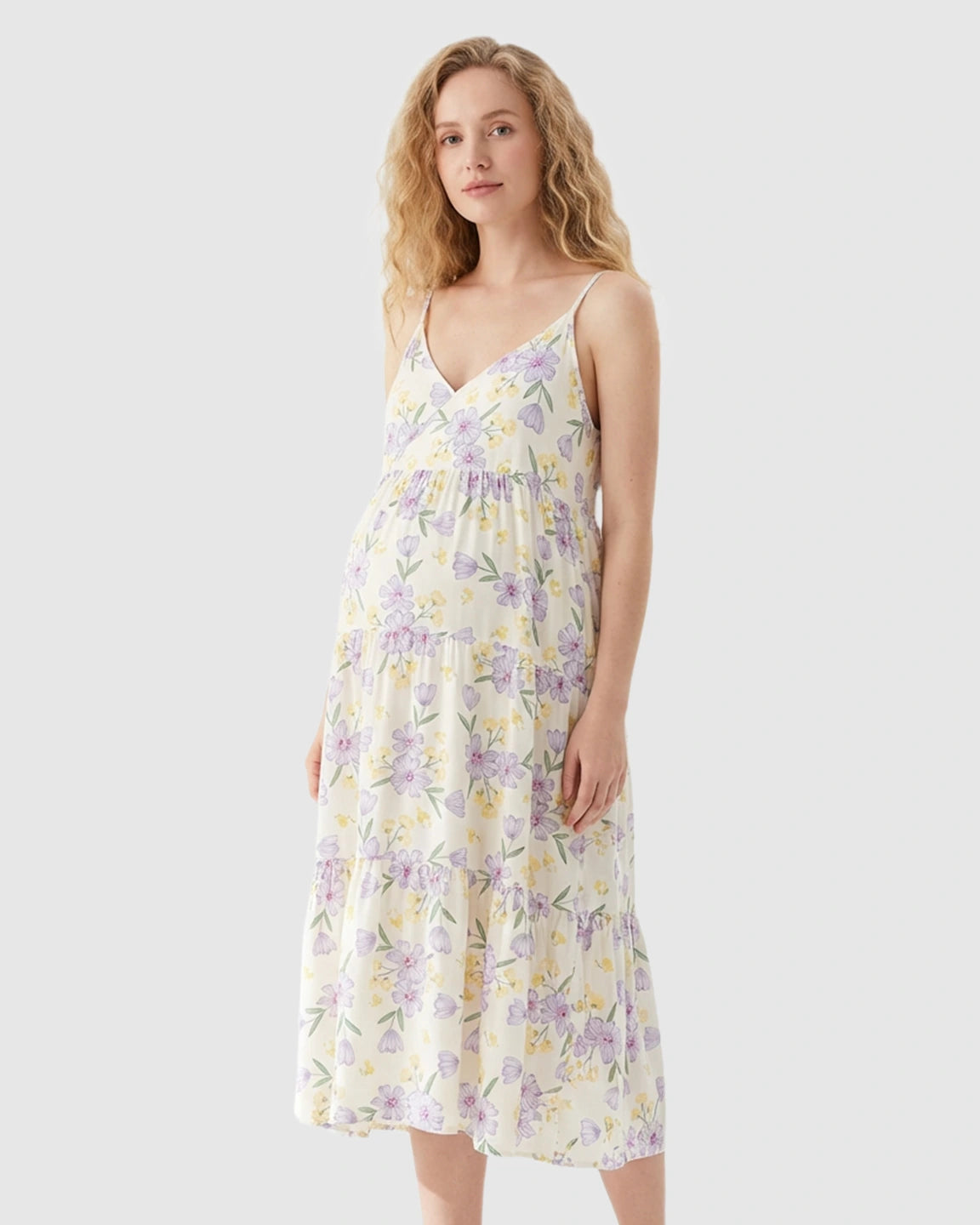 Sleeveless Purple Floral Print Maternity Nightdress