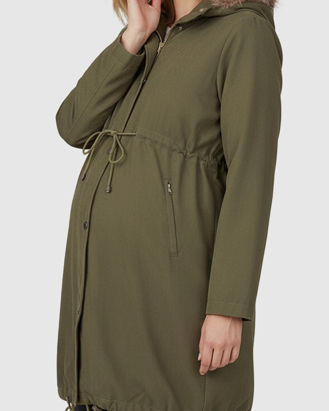 Fur Collar Hooded Long Maternity Jacket