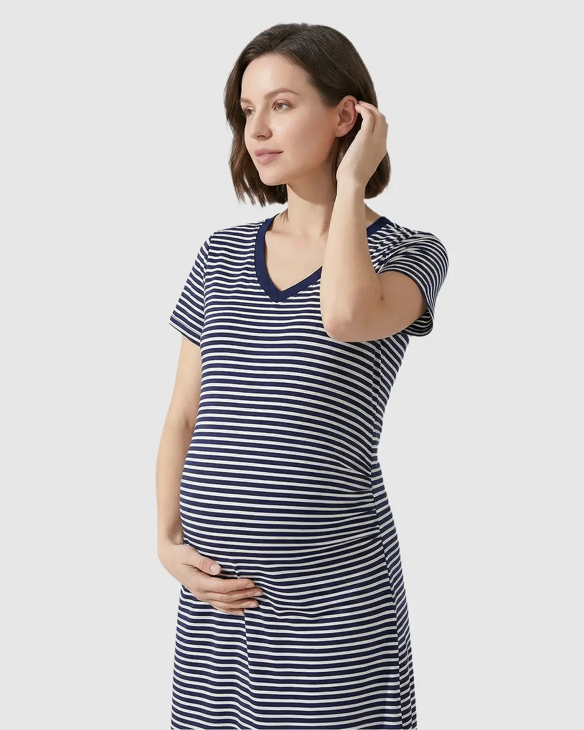 Striped V-Neck Straight Fit Maternity & Nursing Dress