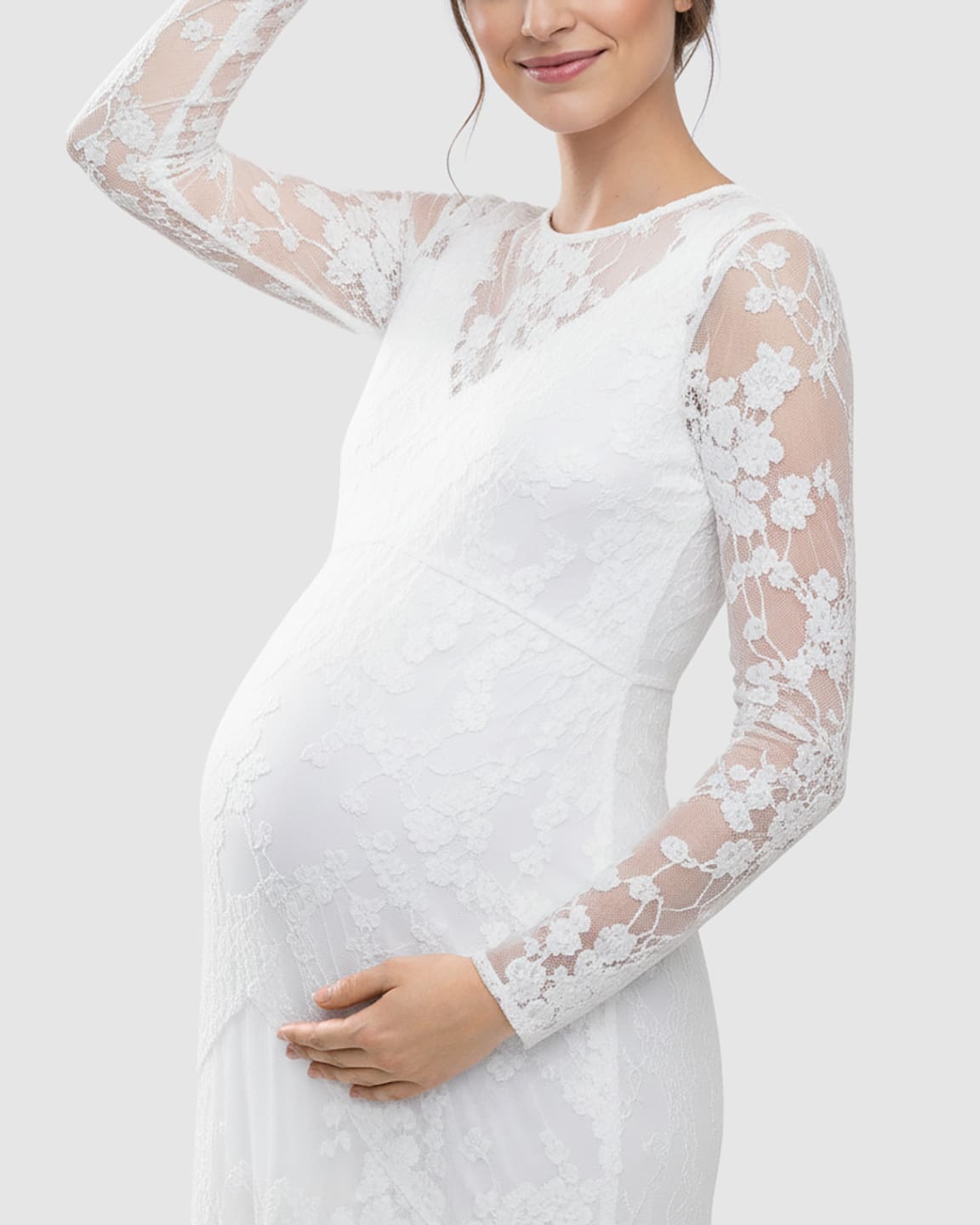 Detachable Mesh Lace V-Neck Maternity Maxi Dress