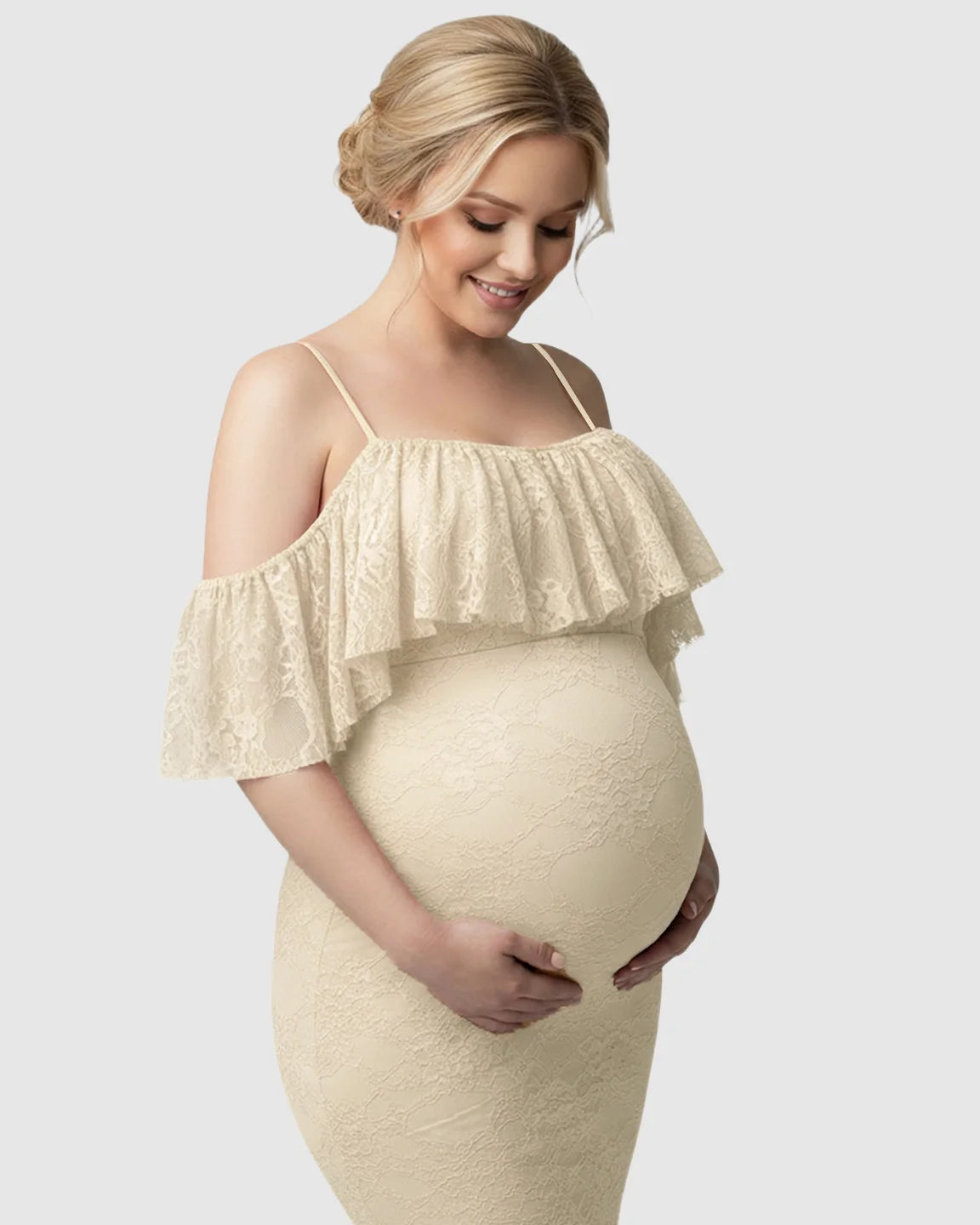 Off-Shoulder Lace Mermaid Maternity Gown