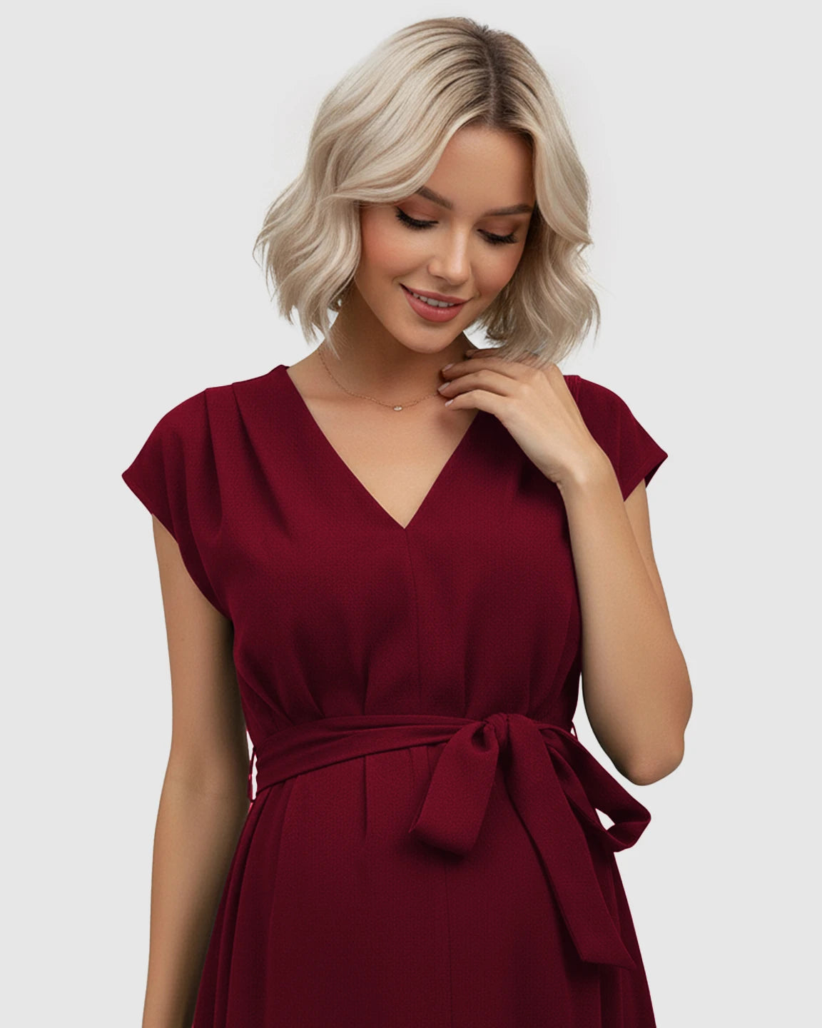 Tie-Waist V-Neck Maternity Midi Dress