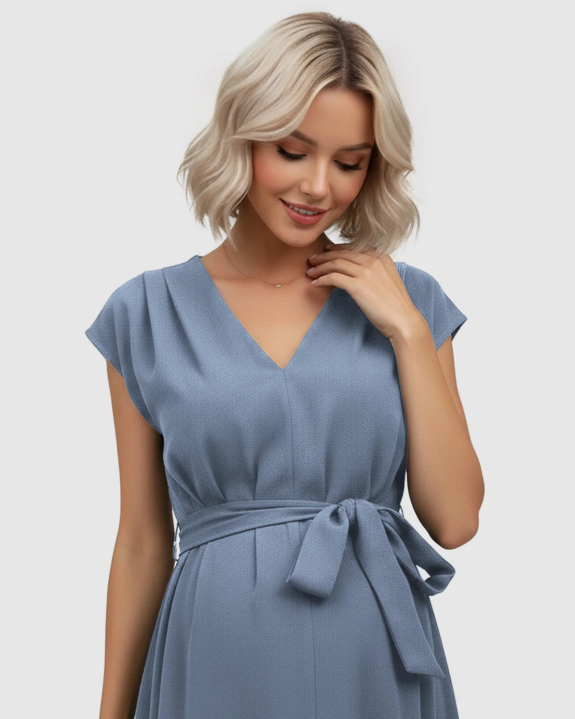Tie-Waist V-Neck Maternity Midi Dress