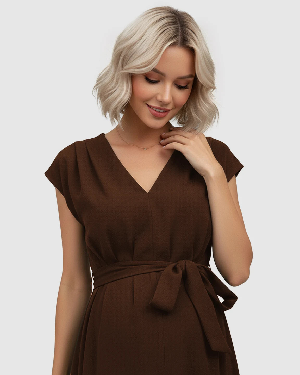 Tie-Waist V-Neck Maternity Midi Dress