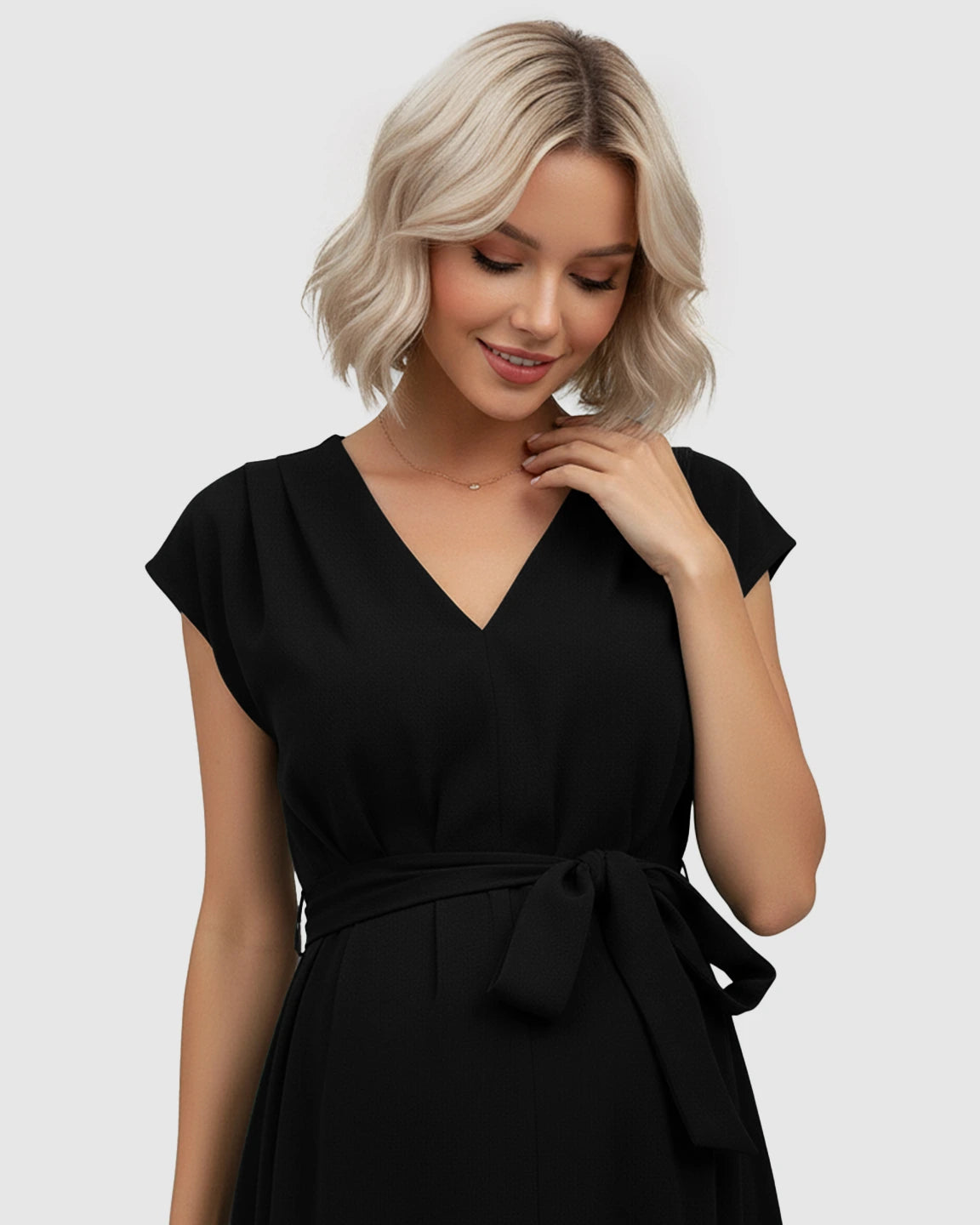 Tie-Waist V-Neck Maternity Midi Dress
