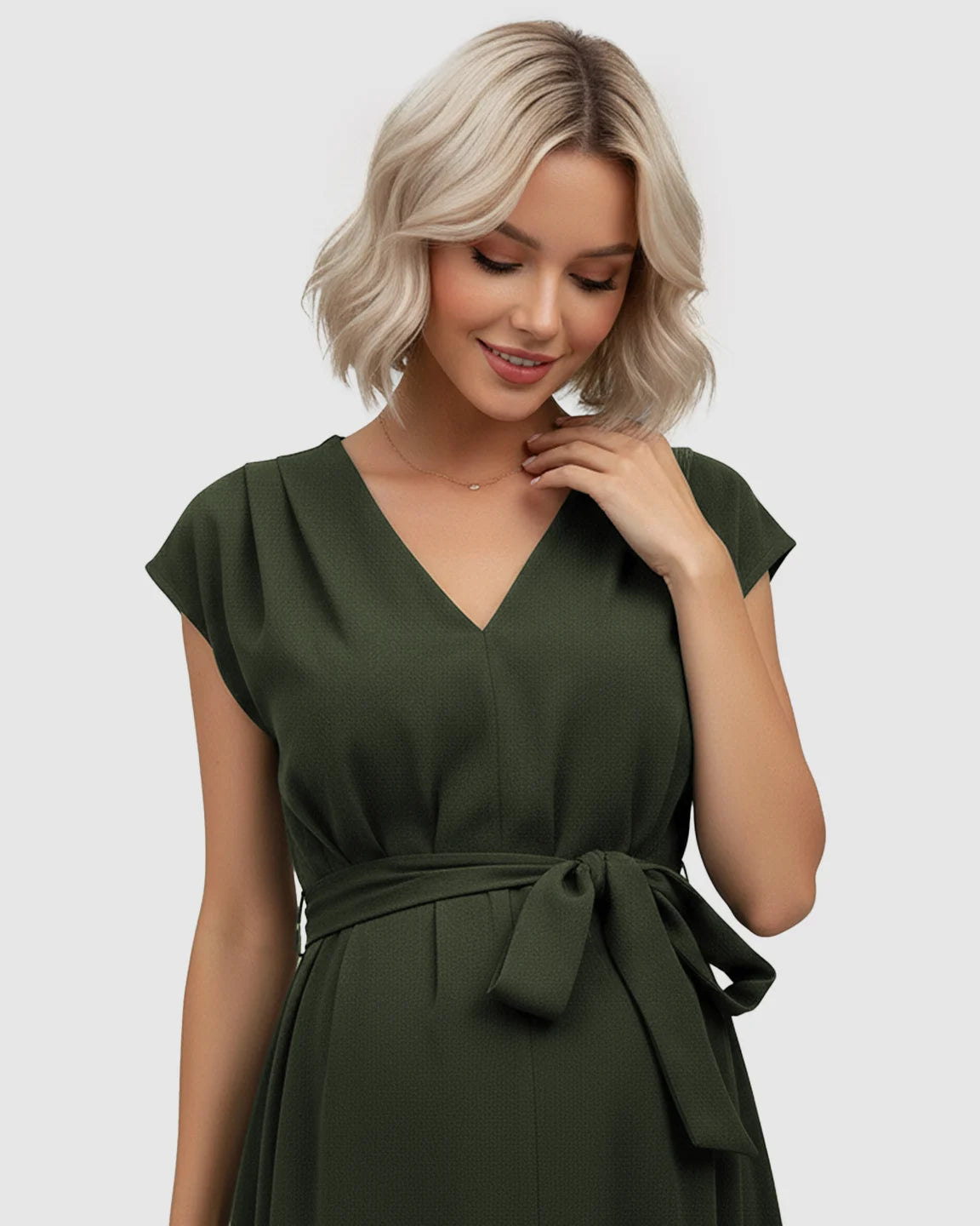 Tie-Waist V-Neck Maternity Midi Dress