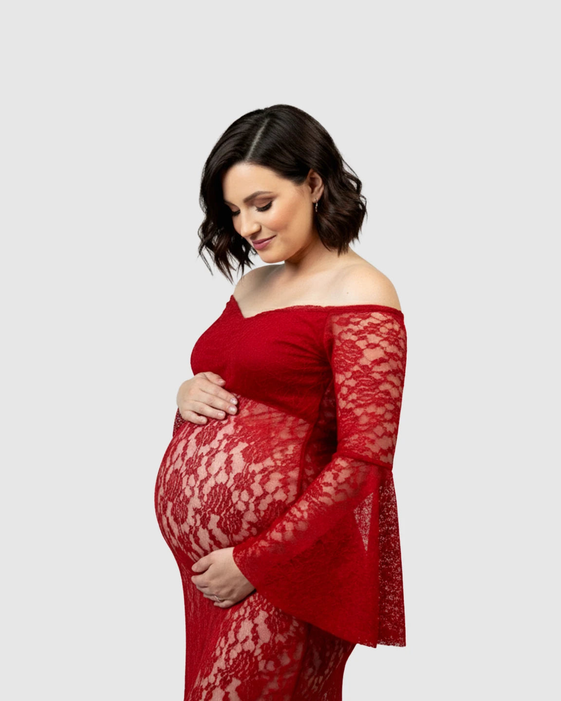 Bell Lace Sleeve Trailing Maternity Gown