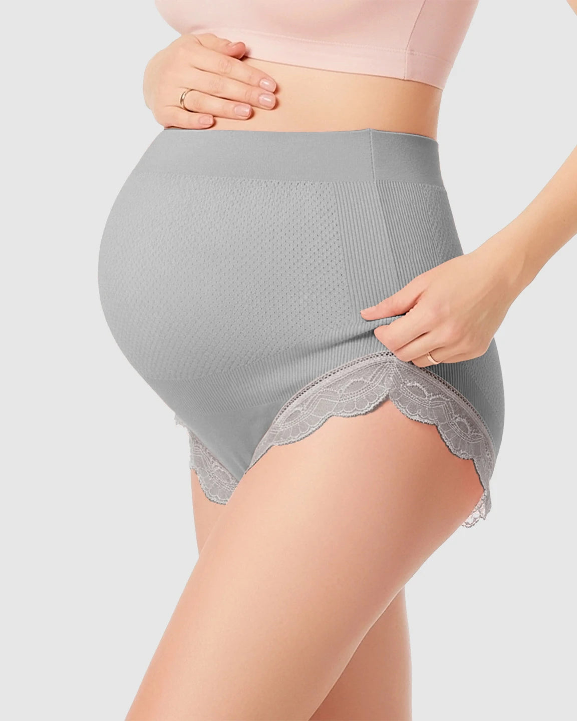 High-Waist Seamless Lace-Trim Maternity Panties