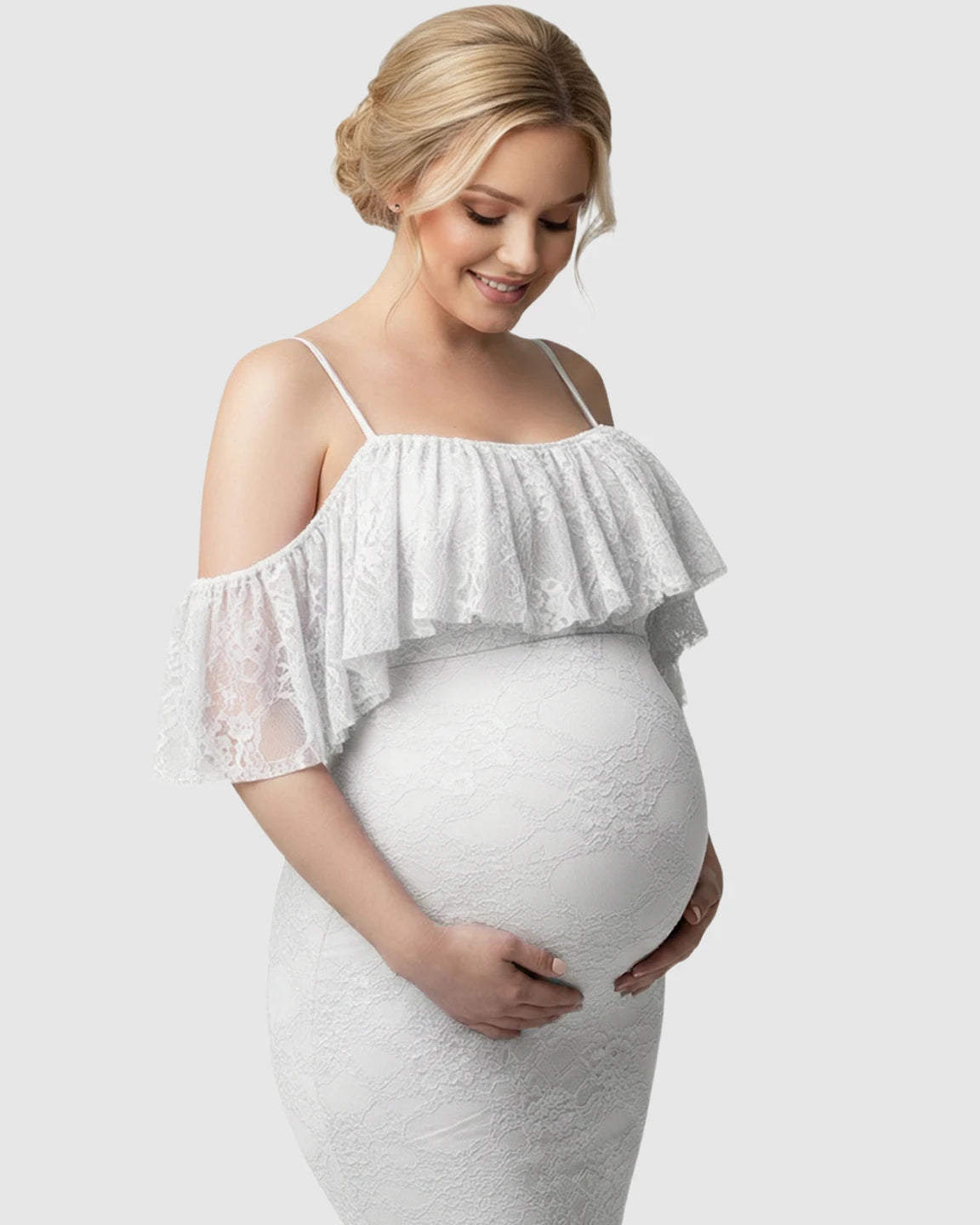Off-Shoulder Lace Mermaid Maternity Gown