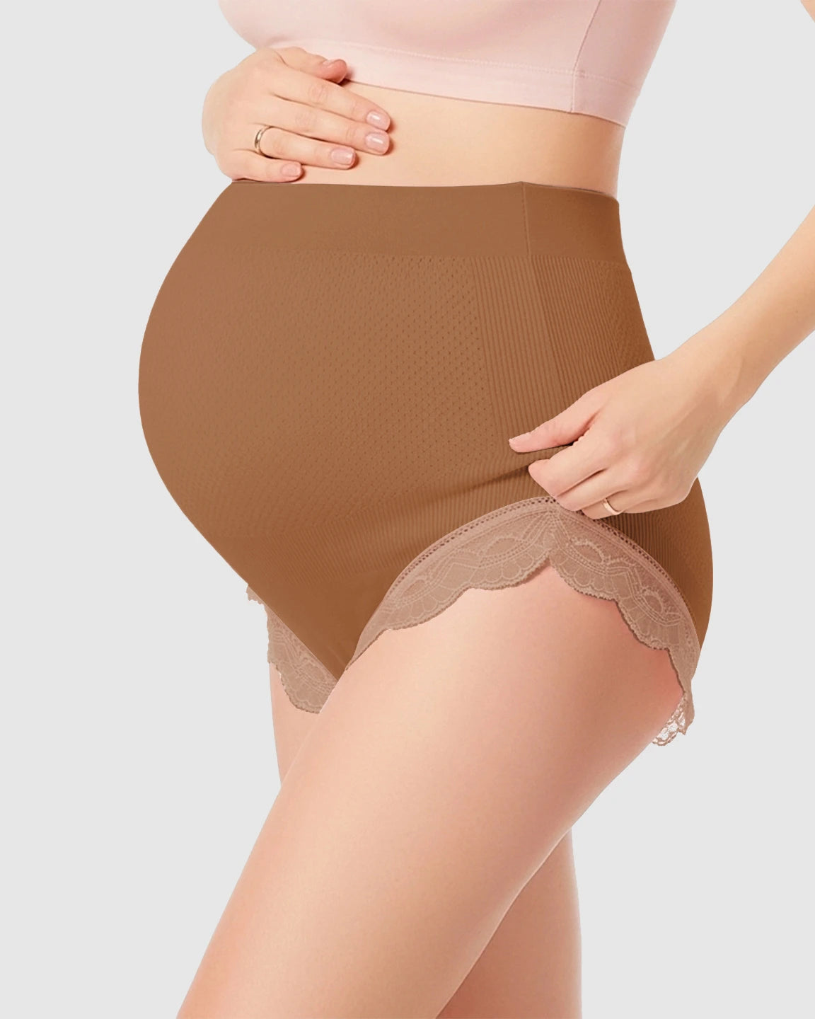 High-Waist Seamless Lace-Trim Maternity Panties