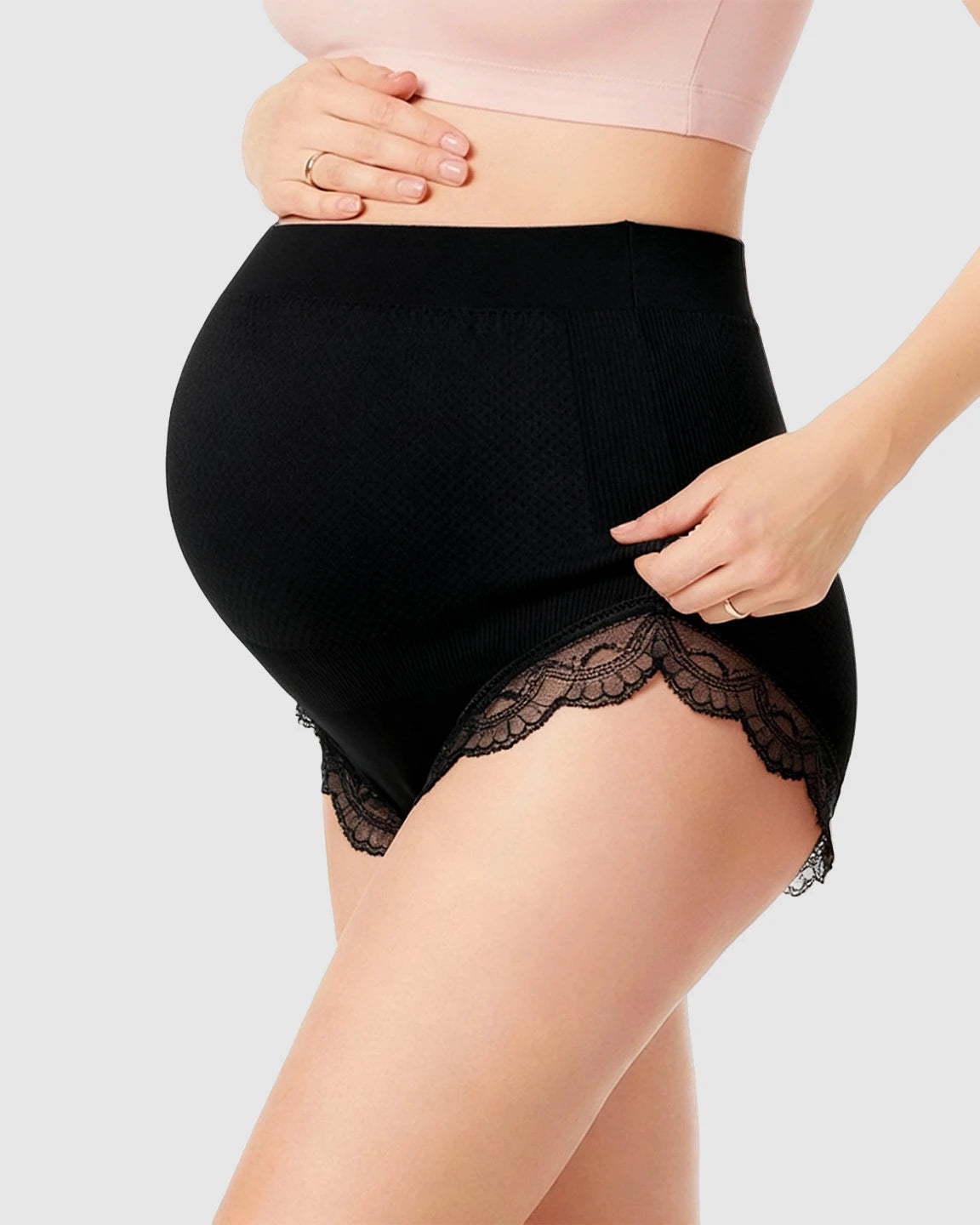 High-Waist Seamless Lace-Trim Maternity Panties