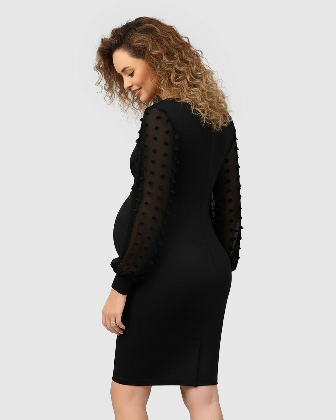 Swiss Dot Long Sleeve Formal Maternity Dress