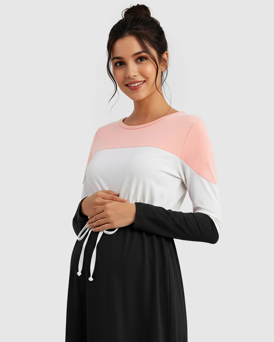 Color-Block Off-Shoulder Drawstring Waist Maternity Dress