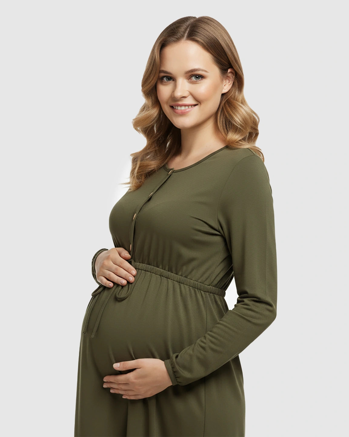 Button-Front Drawstring Waist Maternity Dress