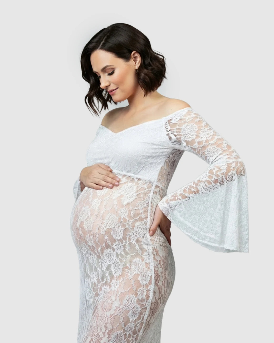 Bell Lace Sleeve Trailing Maternity Gown