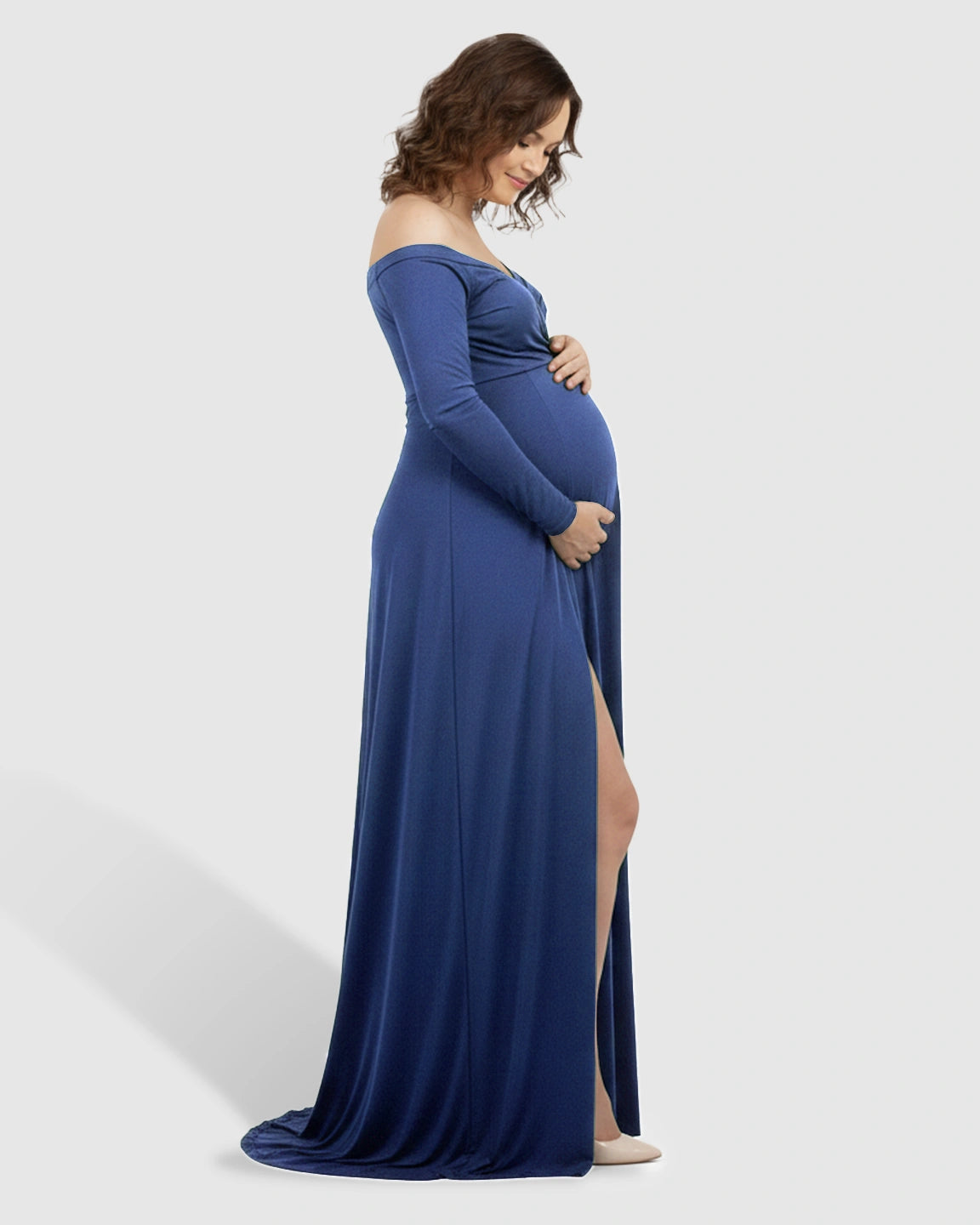 Off-Shoulder Fitted Silhouette Maternity Maxi Dress