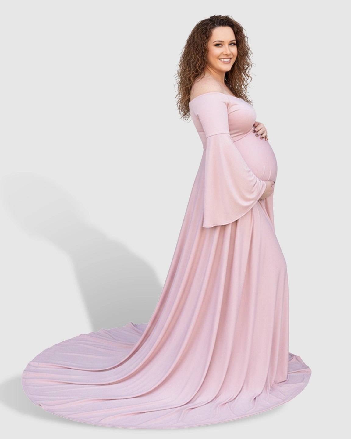 Off-Shoulder Bell Sleeve Boho Maternity Photoshoot Maxi Dress