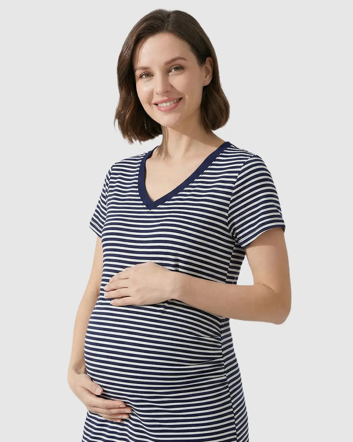 Striped V-Neck Straight Fit Maternity & Nursing Dress