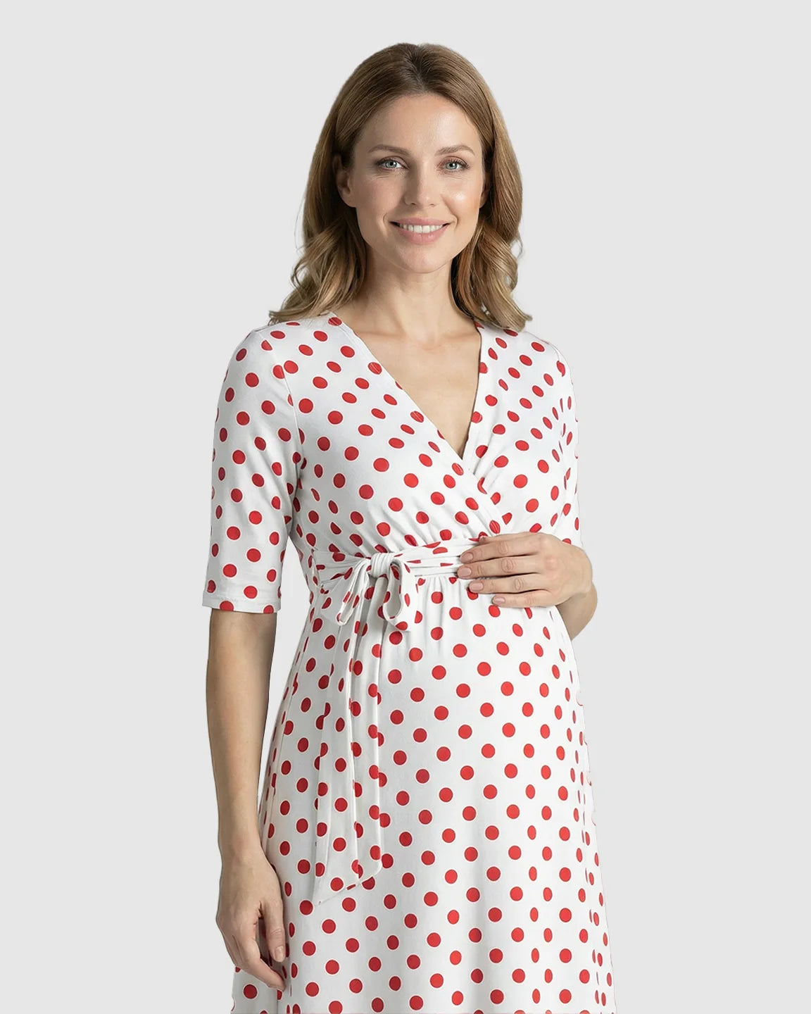 Tie Waist Polka Dot Maternity Short Dress
