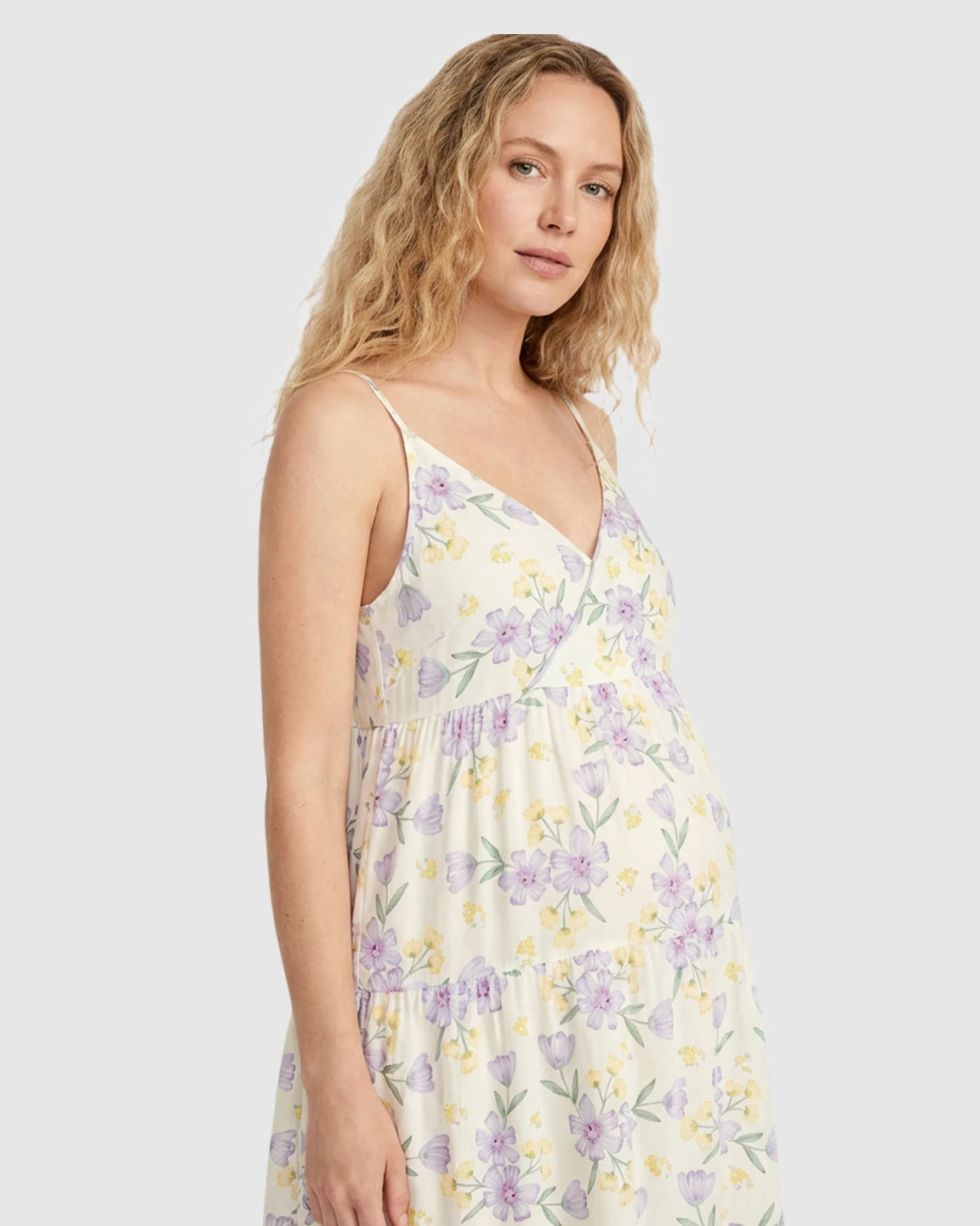 Sleeveless Purple Floral Print Maternity Nightdress