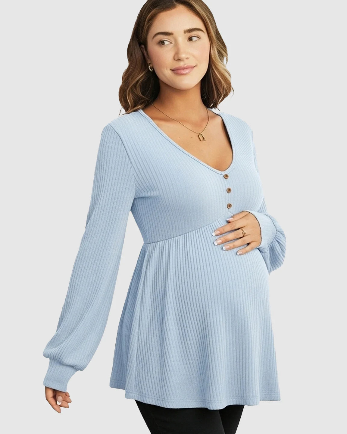 Ruffled V-Neck Ribbed Maternity Top