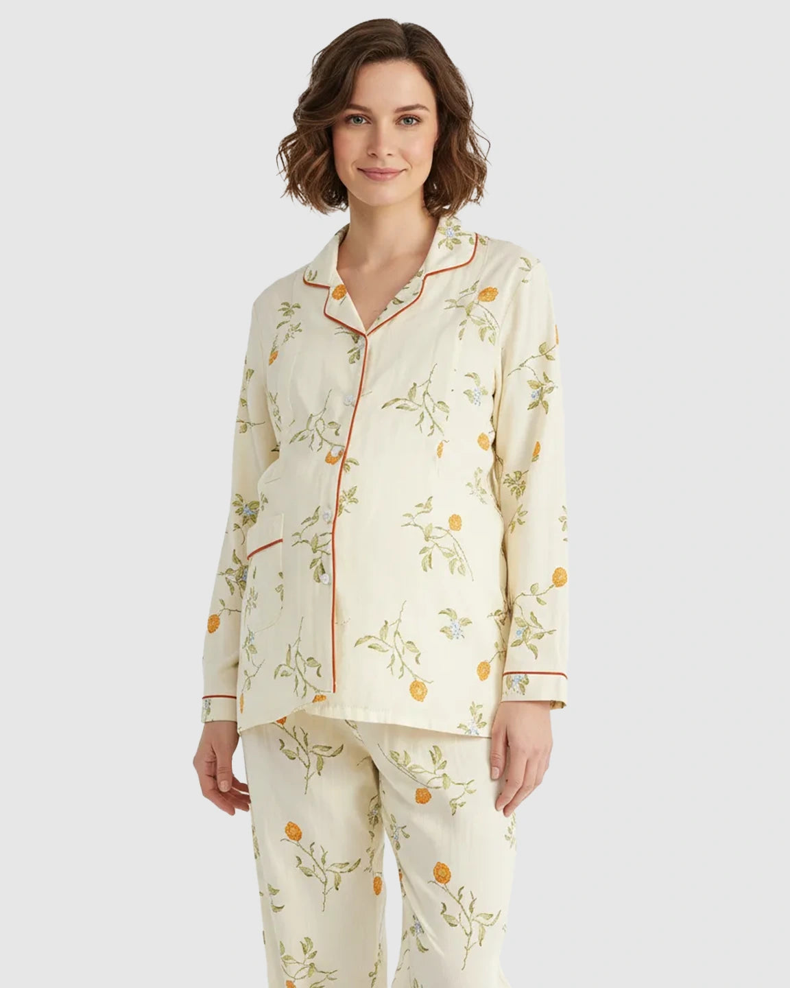 Button Front Pomegranate Print Maternity Sleepwear Set