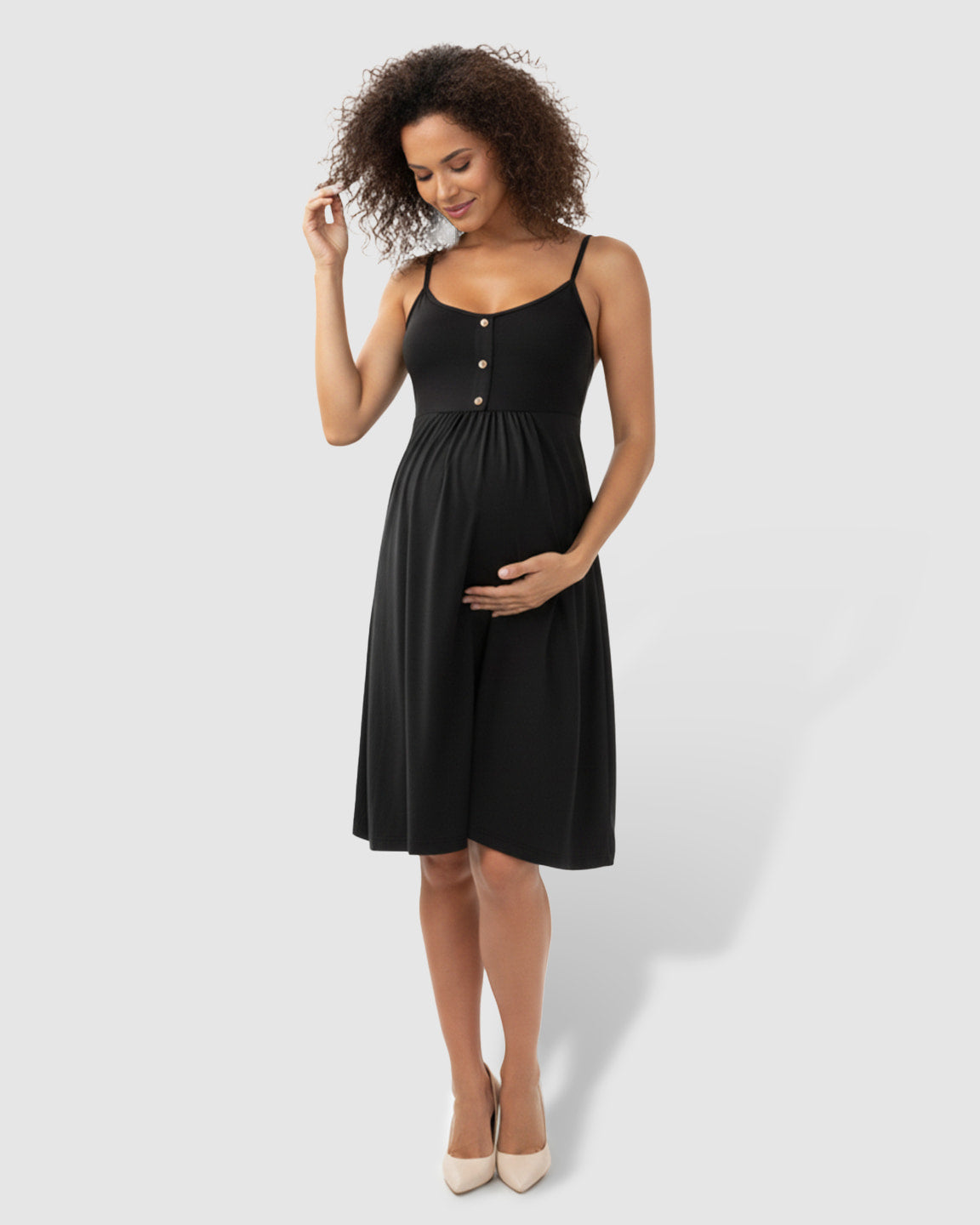 Thin-Strap A-Line Maternity Midi Dress