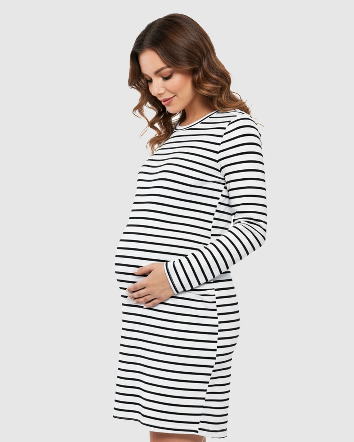 Striped Loose-Fit Maternity Midi Dress