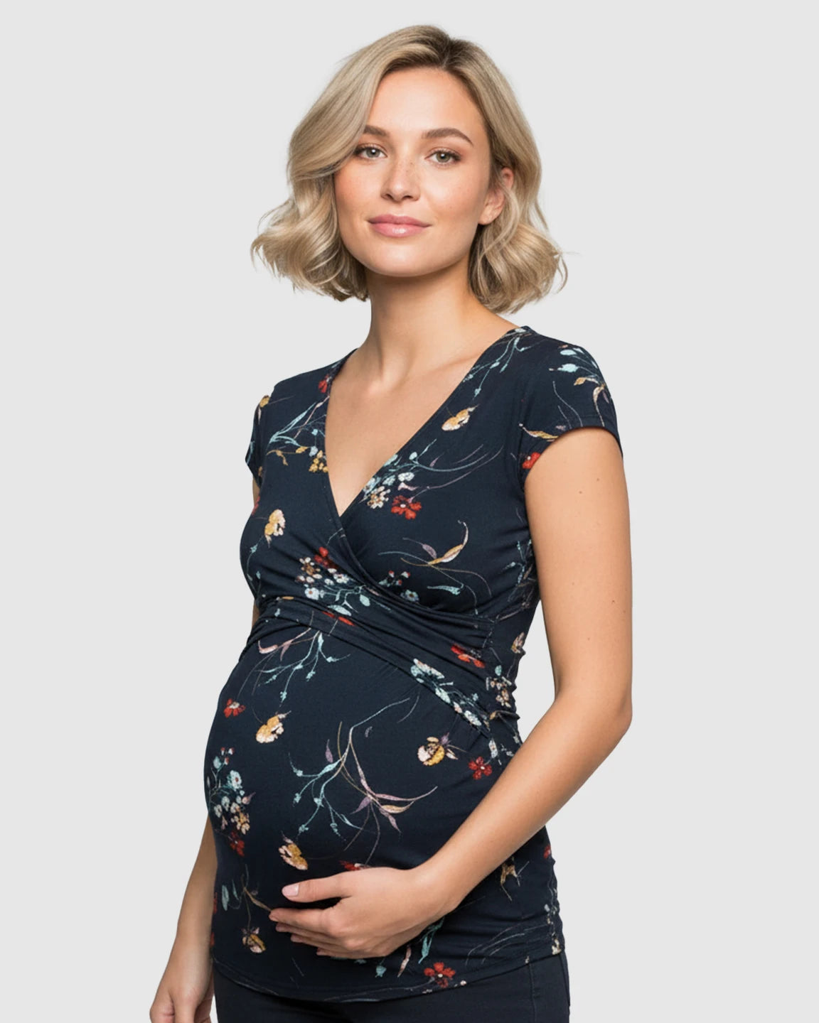 V-neck Floral Wrap Style Maternity & Nursing Top
