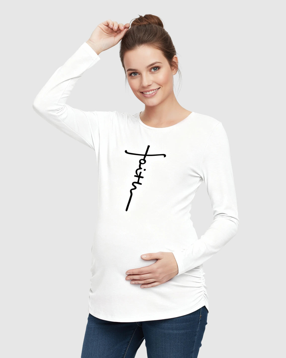 Ruched Side Long-Sleeve Maternity Top
