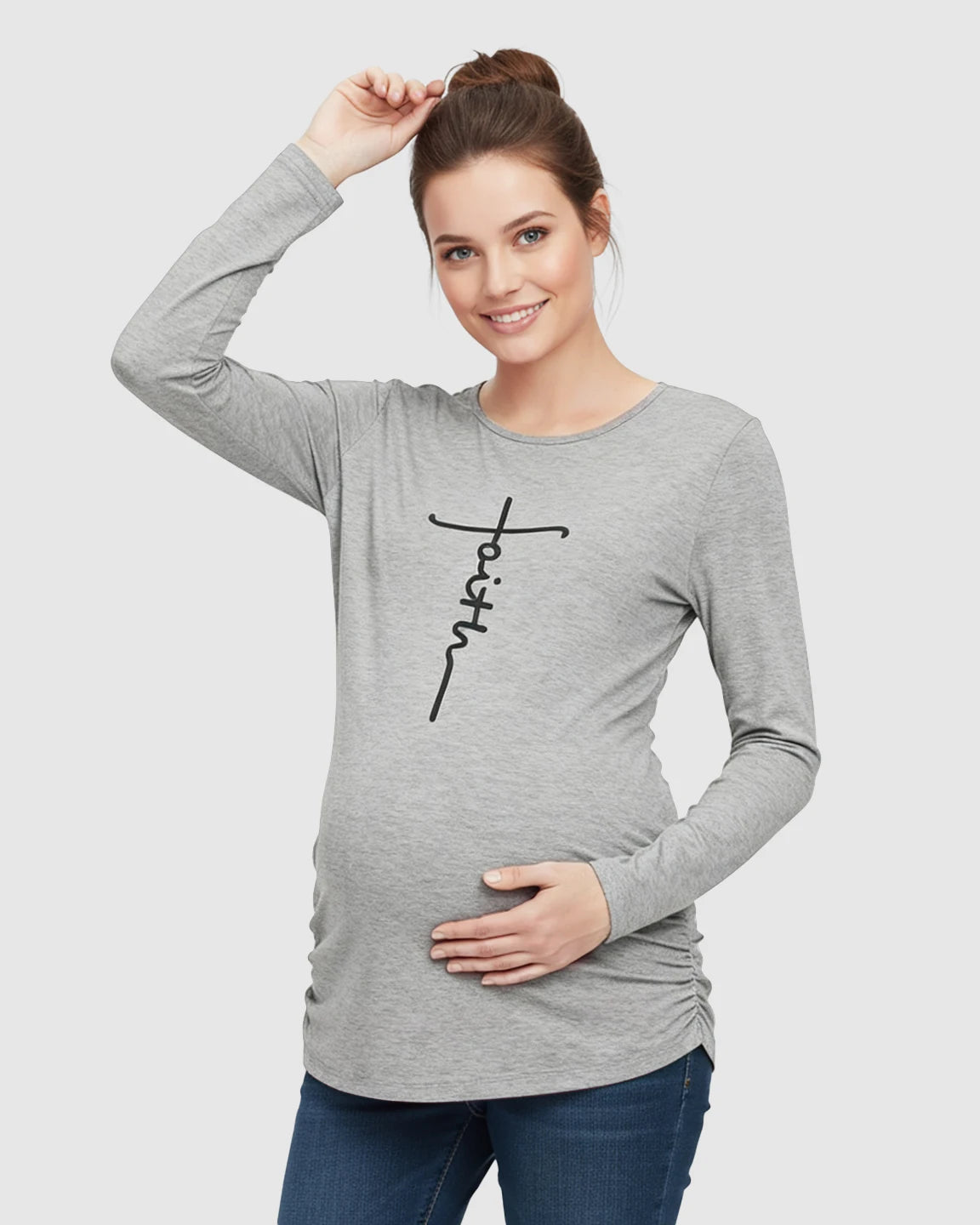 Ruched Side Long-Sleeve Maternity Top