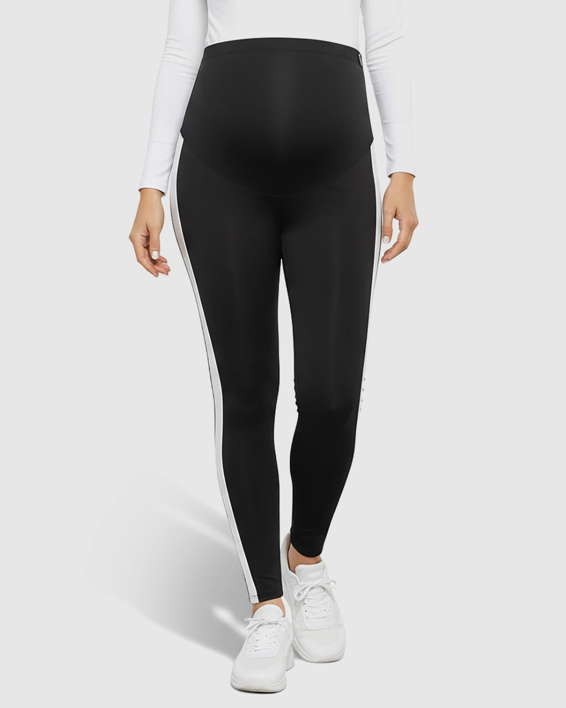 Stretch Waist Panel Side-Stripe Maternity Leggings