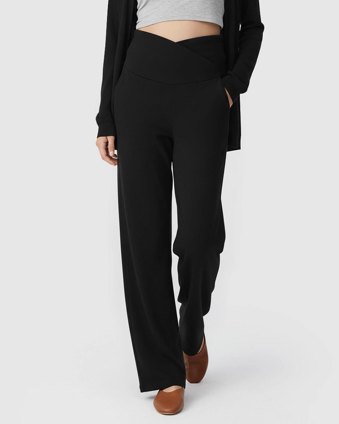 Crossover Waist Wide-Leg Maternity Lounge Pants