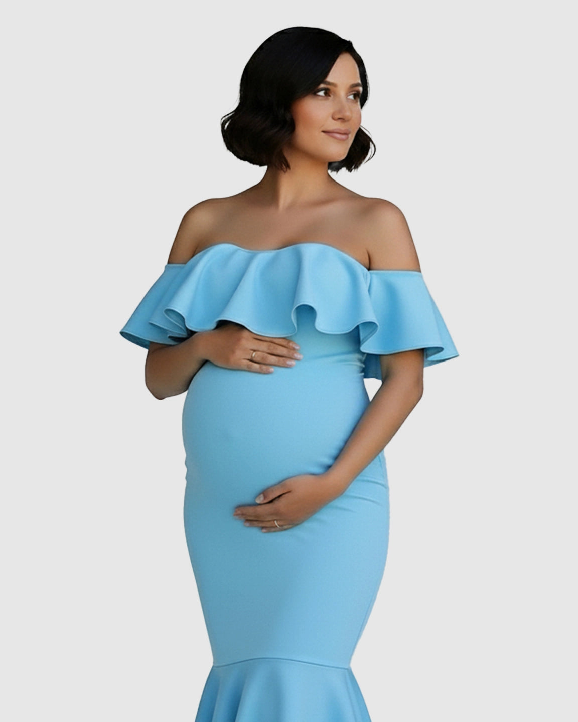 Ruffled Off-Shoulder Mermaid Hem Maternity Photography Gown