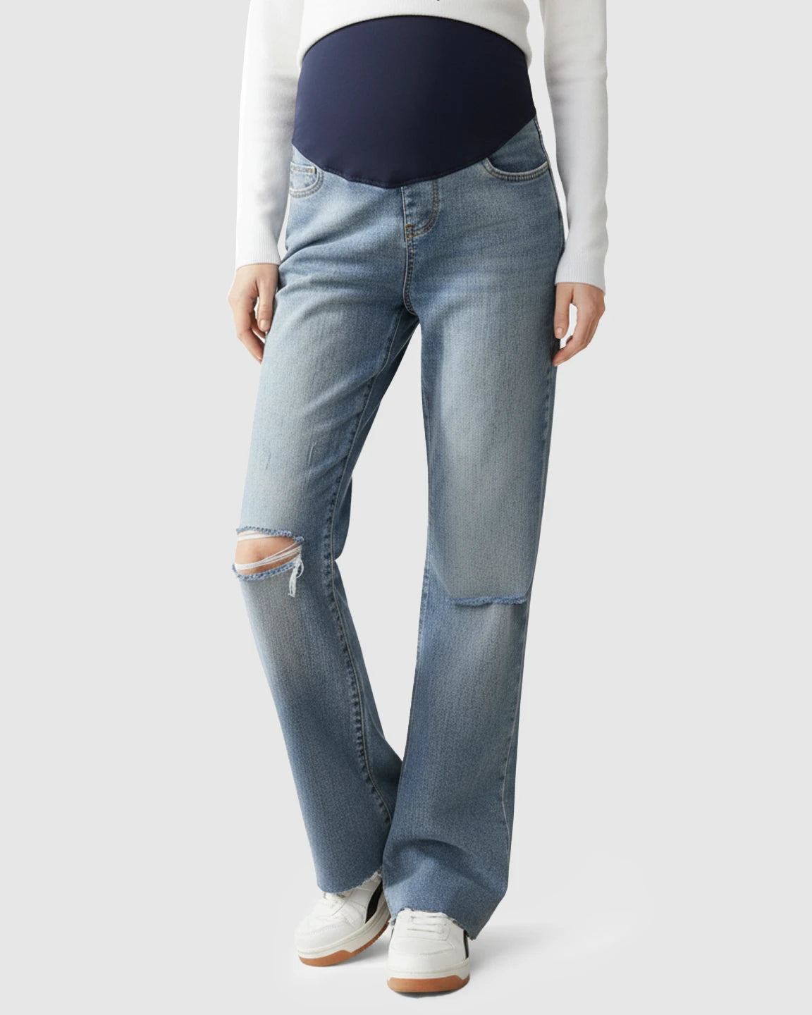 Knee-Ripped Retro Maternity Jeans