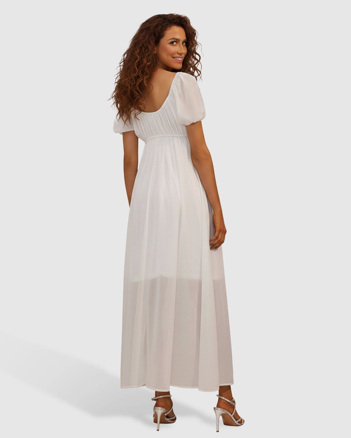 Puff Sleeve Empire Waist Maternity Maxi Dress