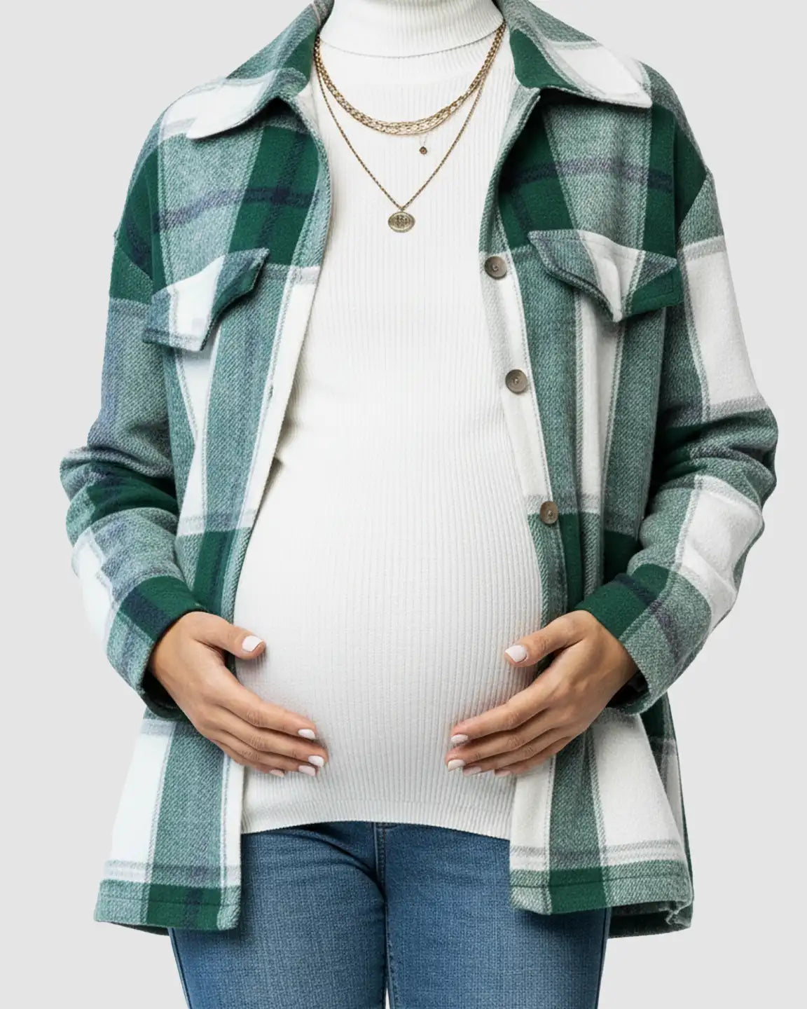 Plaid Lapel Button-Up Maternity Shacket