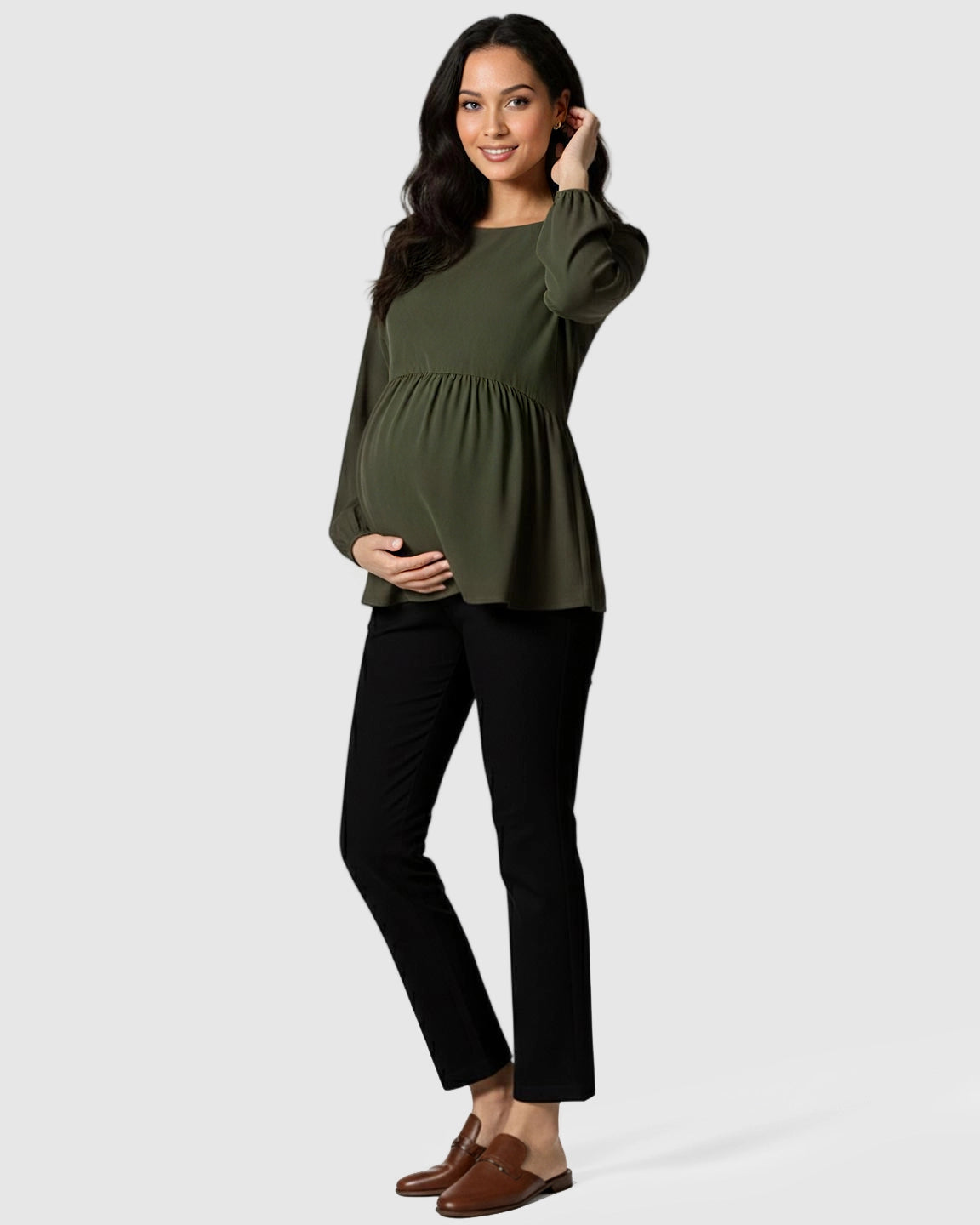 Mid-Waist Flared-Leg Maternity Pants with Pockets
