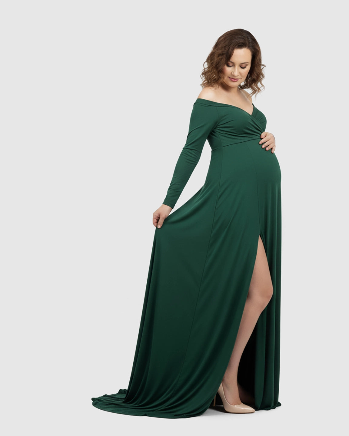 Off-Shoulder Fitted Silhouette Maternity Maxi Dress