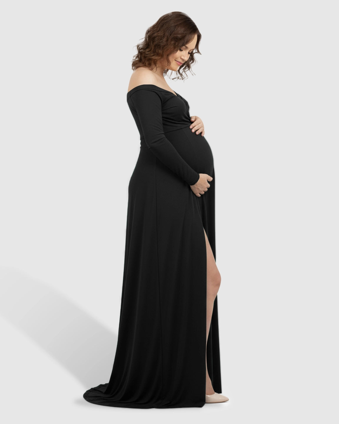 Off-Shoulder Fitted Silhouette Maternity Maxi Dress