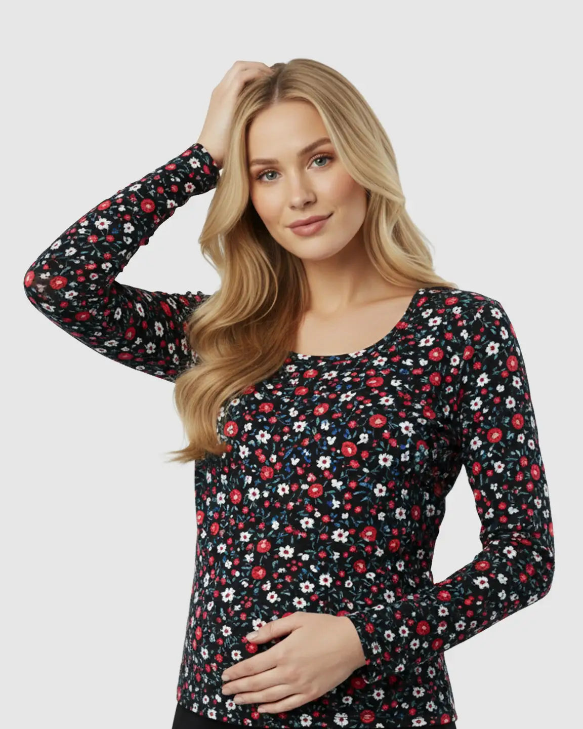 Hidden-Access Floral Nursing Maternity Top