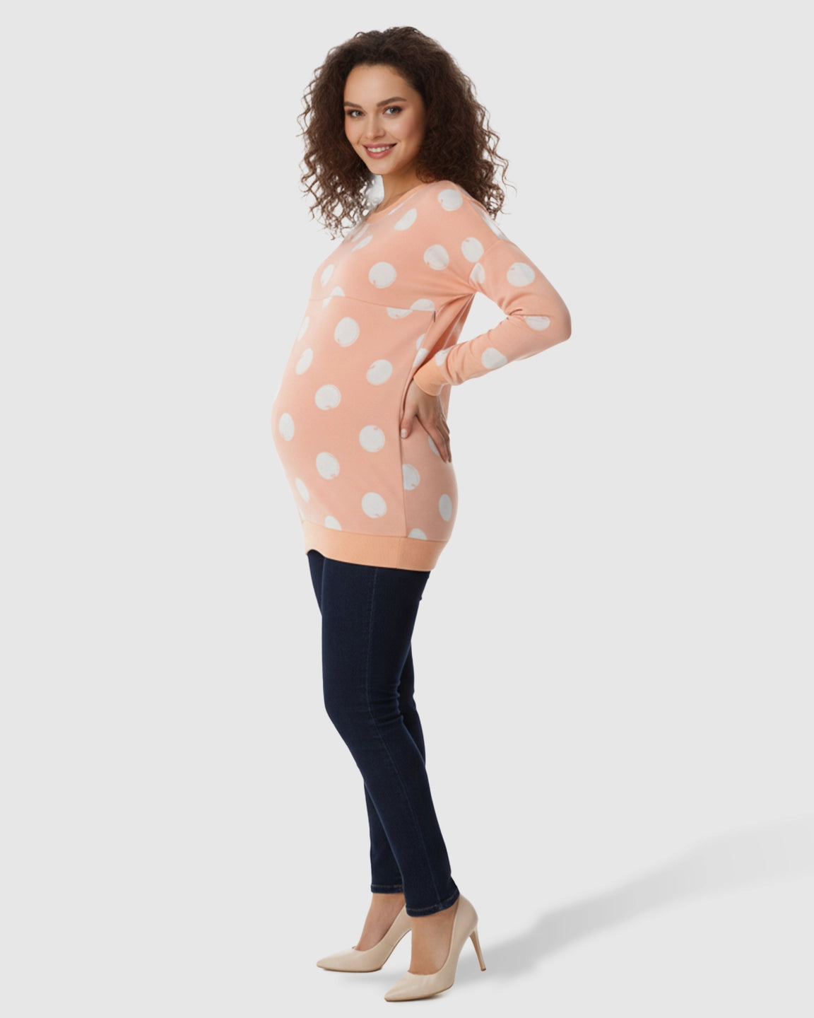 Polka Dot Round-Neck Maternity & Nursing Sweater