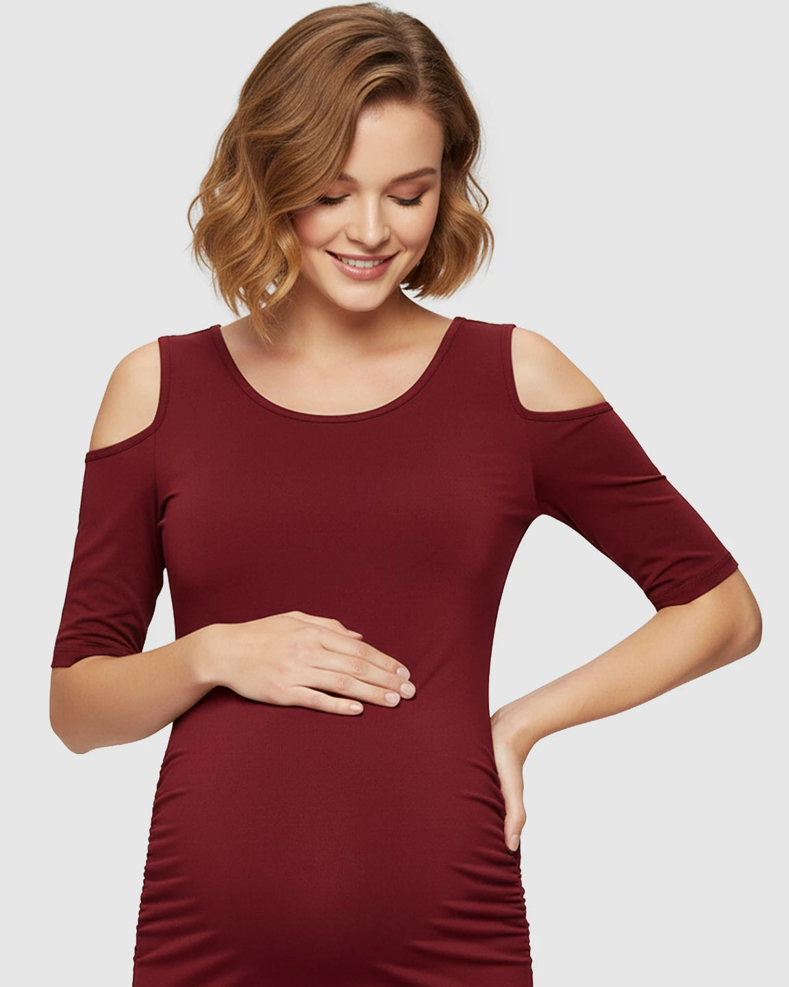 Cold Shoulder Ruched Bodycon Maternity Dress