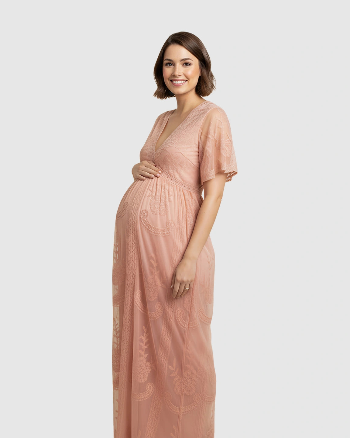 Lace Overlay Boho Maternity Maxi Dress